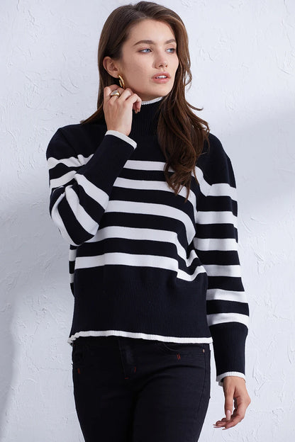 Sweaters- Women's Casual Striped Turtleneck Sweater