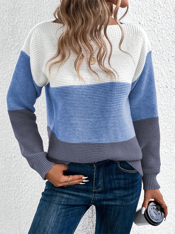 Sweaters- Women’s Cozy Loose-Fit Color-Block Sweater for Autumn Layering- - Pekosa Women Fashion