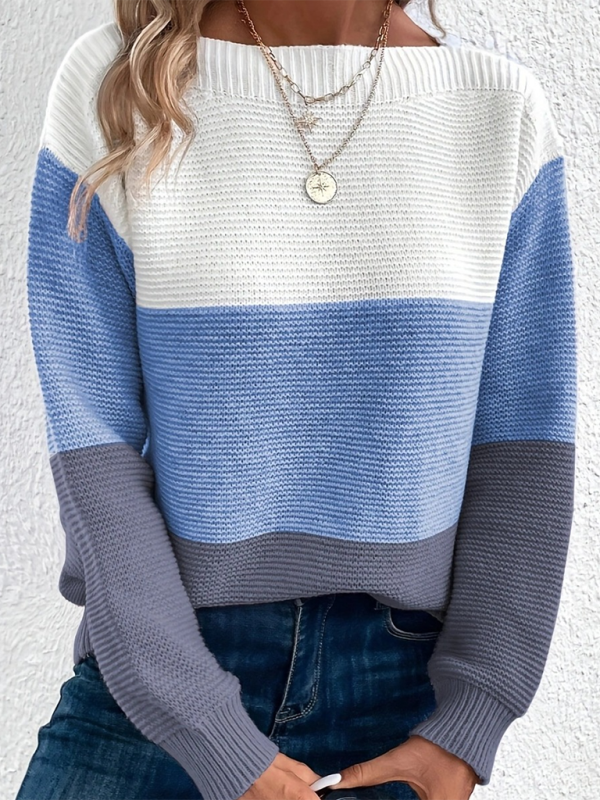 Sweaters- Women’s Cozy Loose-Fit Color-Block Sweater for Autumn Layering- - Pekosa Women Fashion