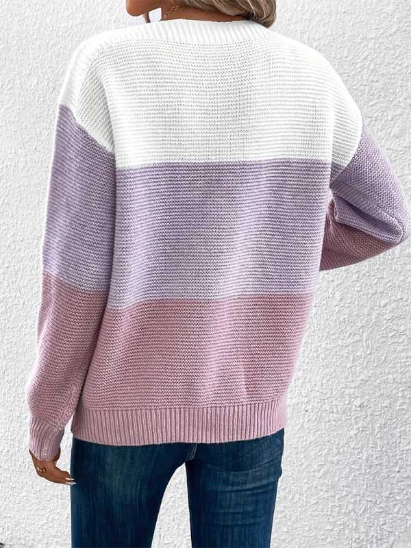 Sweaters- Women’s Cozy Loose-Fit Color-Block Sweater for Autumn Layering- - Pekosa Women Fashion