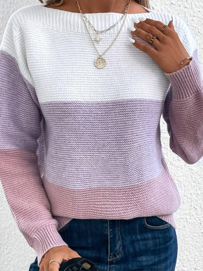 Sweaters- Women’s Cozy Loose-Fit Color-Block Sweater for Autumn Layering- - Pekosa Women Fashion