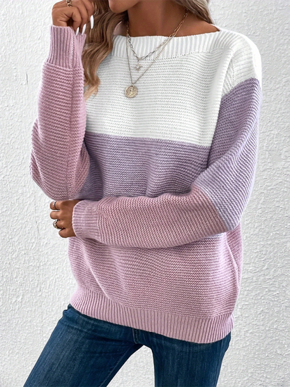 Sweaters- Women’s Cozy Loose-Fit Color-Block Sweater for Autumn Layering- - Pekosa Women Fashion