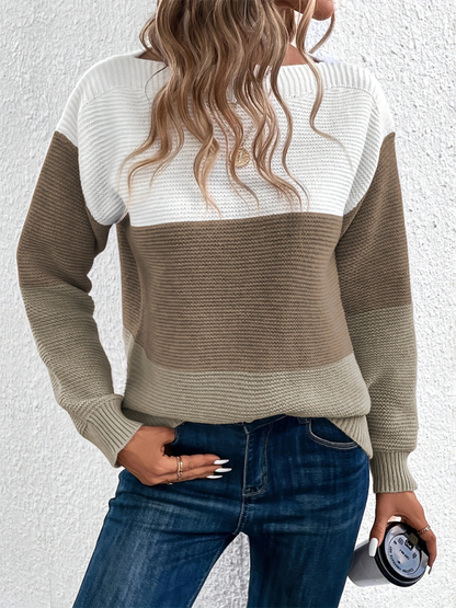 Sweaters- Women’s Cozy Loose-Fit Color-Block Sweater for Autumn Layering- - Pekosa Women Fashion