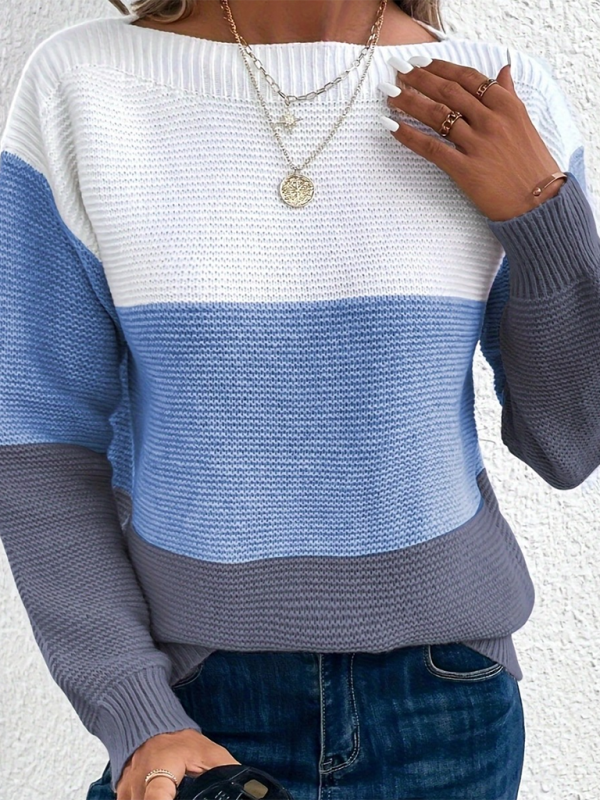 Sweaters- Women’s Cozy Loose-Fit Color-Block Sweater for Autumn Layering- - Pekosa Women Fashion