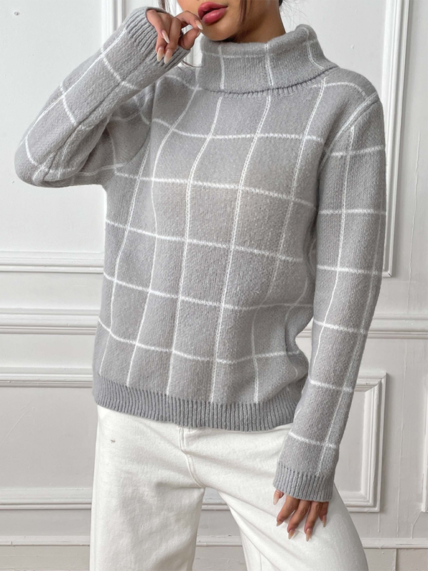 Sweaters- Women’s Cozy Plaid Turtleneck Jumper Sweater for Winter Layering- - Pekosa Women Fashion