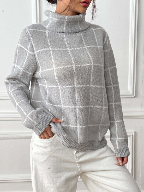 Sweaters- Women’s Cozy Plaid Turtleneck Jumper Sweater for Winter Layering- - Pekosa Women Fashion