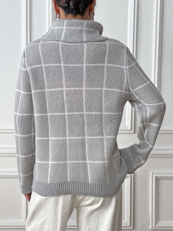 Sweaters- Women’s Cozy Plaid Turtleneck Jumper Sweater for Winter Layering- - Pekosa Women Fashion