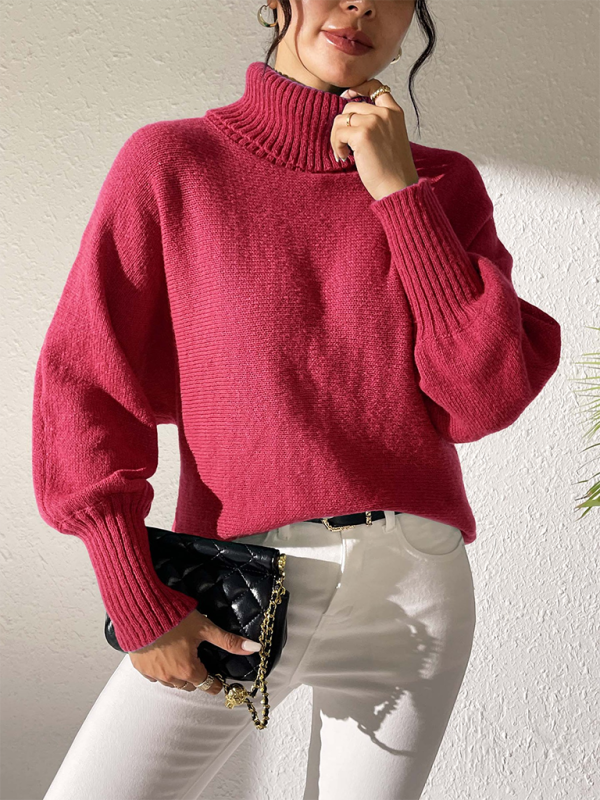 Sweaters- Women’s Solid Knitting Jumper – Warm Turtleneck Sweater for Winter- Red- Pekosa Women Fashion