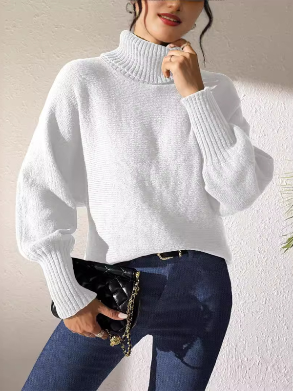 Sweaters- Women’s Solid Knitting Jumper – Warm Turtleneck Sweater for Winter- White- Pekosa Women Fashion