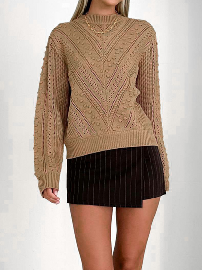 Sweaters- Women's Textured Fall Cable Knit Sweater- - Chuzko Women Clothing