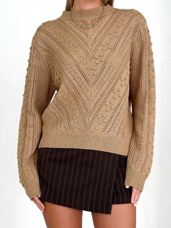 Sweaters- Women's Textured Fall Cable Knit Sweater- - Chuzko Women Clothing