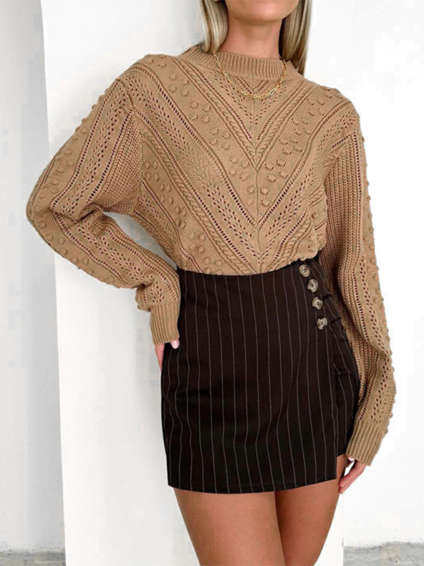 Sweaters- Women's Textured Fall Cable Knit Sweater- - Chuzko Women Clothing