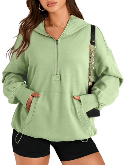 Sweatshirt Hoodies - Classic Solid Long Sleeve Half Zippered Hoodie Modern Colors