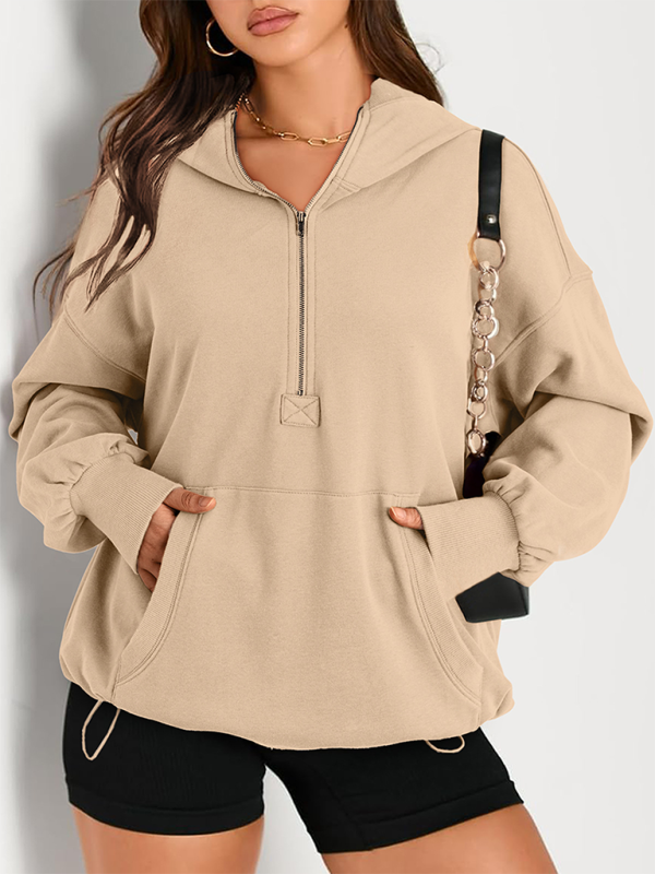 Sweatshirt Hoodies - Classic Solid Long Sleeve Half Zippered Hoodie Modern Colors