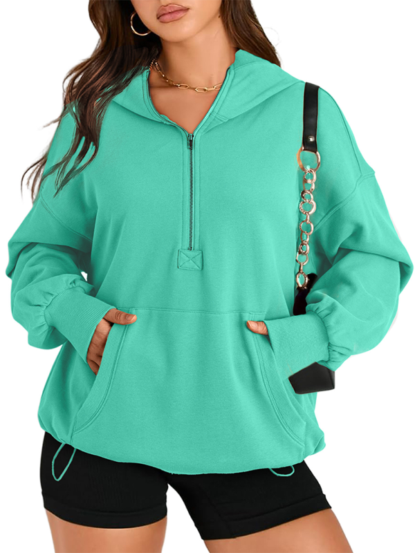 Sweatshirt Hoodies - Classic Solid Long Sleeve Half Zippered Hoodie Modern Colors