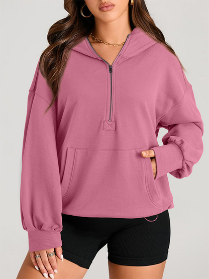 Sweatshirt Hoodies - Classic Solid Long Sleeve Half Zippered Hoodie Modern Colors