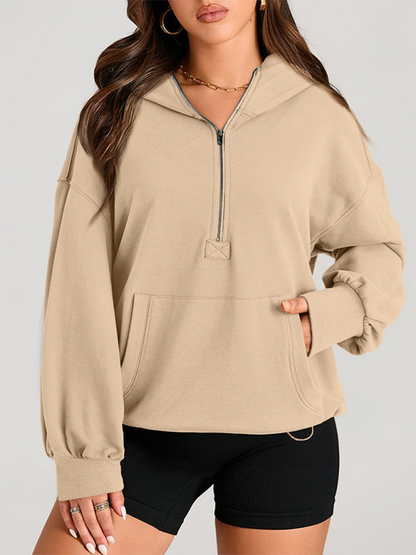 Sweatshirt Hoodies - Classic Solid Long Sleeve Half Zippered Hoodie Modern Colors