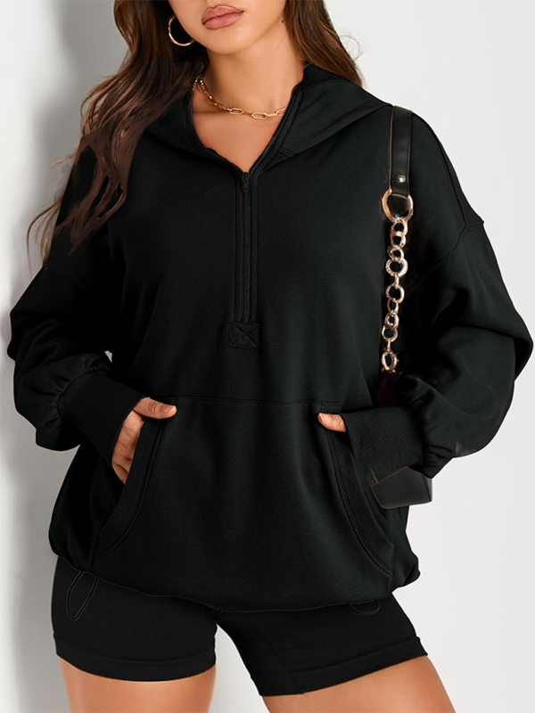 Sweatshirt Hoodies - Classic Solid Long Sleeve Half Zippered Hoodie Modern Colors