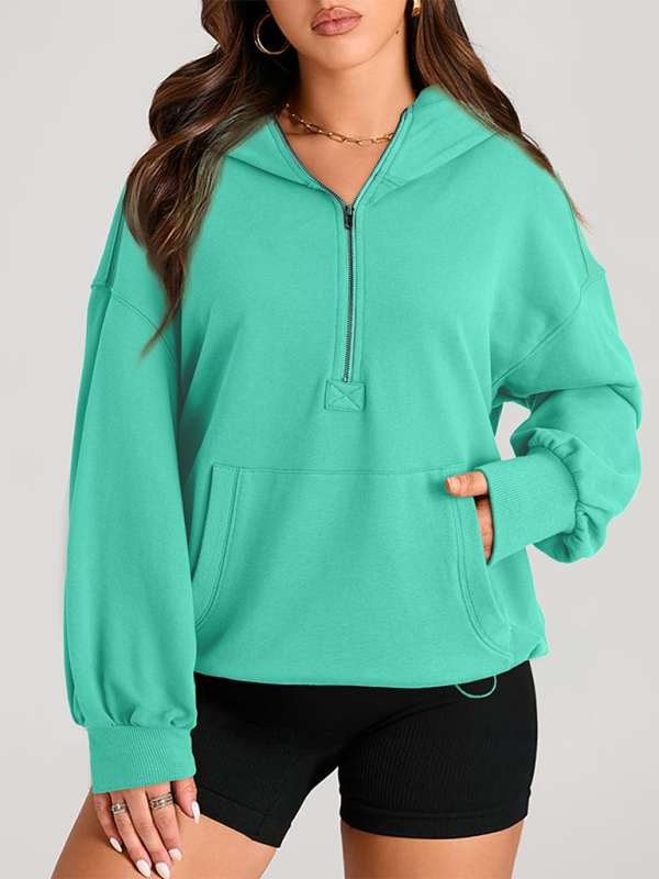 Sweatshirt Hoodies - Classic Solid Long Sleeve Half Zippered Hoodie Modern Colors