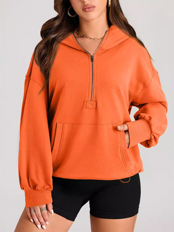 Sweatshirt Hoodies - Classic Solid Long Sleeve Half Zippered Hoodie Modern Colors