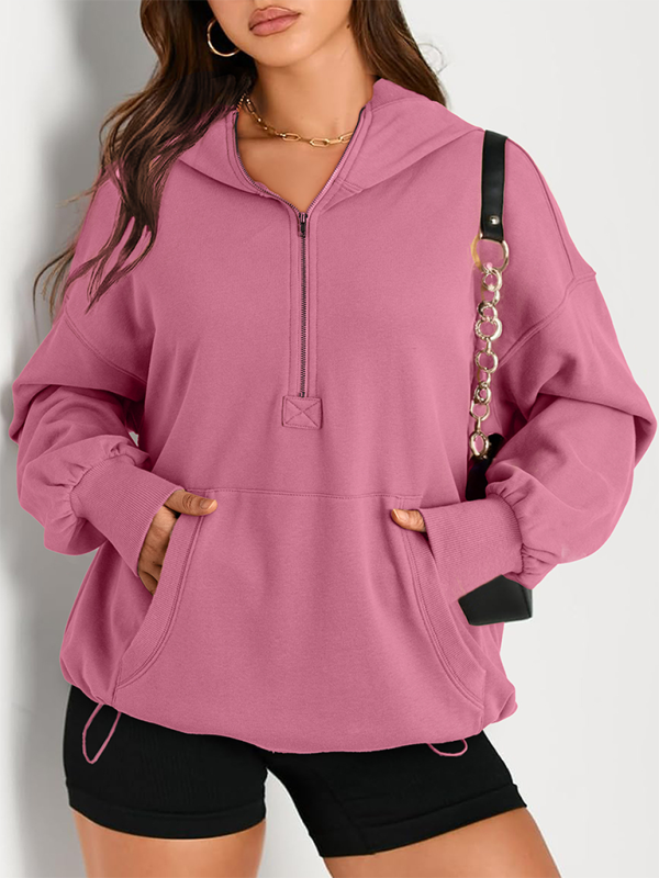 Sweatshirt Hoodies - Classic Solid Long Sleeve Half Zippered Hoodie Modern Colors