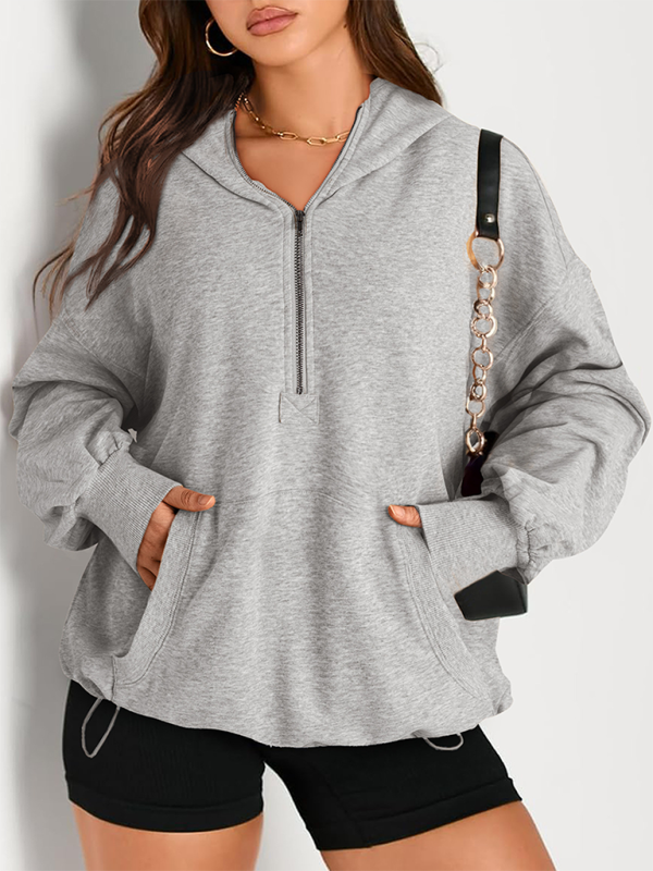 Sweatshirt Hoodies - Classic Solid Long Sleeve Half Zippered Hoodie Modern Colors