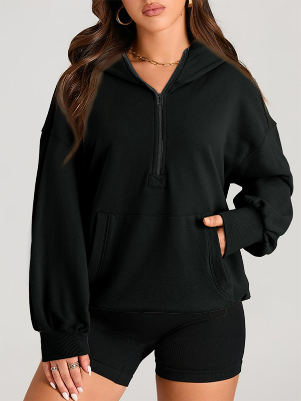 Sweatshirt Hoodies - Classic Solid Long Sleeve Half Zippered Hoodie Modern Colors