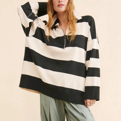 Sweatshirts-Bold Contrasting Stripe Half-Zip Pullover