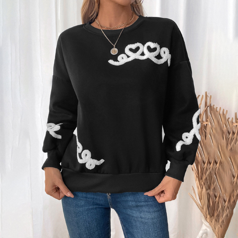 Sweatshirts - Drop-Shoulder Casual Sweatshirt Embroidered Heart Pullover