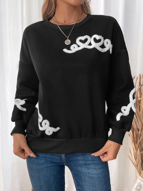 Sweatshirts - Drop-Shoulder Casual Sweatshirt Embroidered Heart Pullover