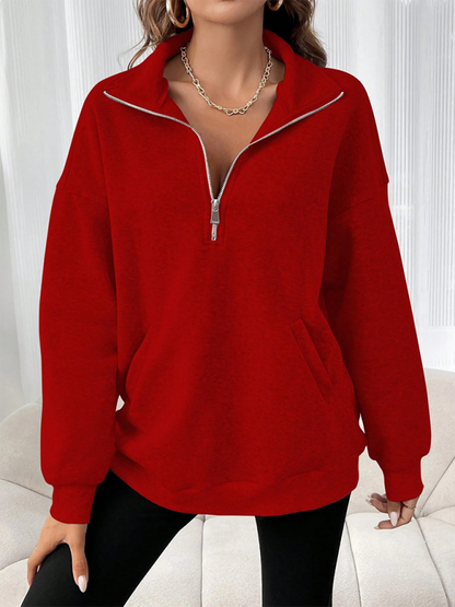 Sweatshirts - Drop Shoulders Half Zip Classic Sweatshirt