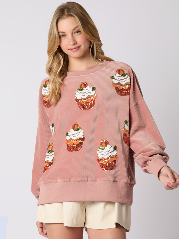 Sweatshirts - Festive Embroidered Pullover Sparkly Santa Sweatshirt