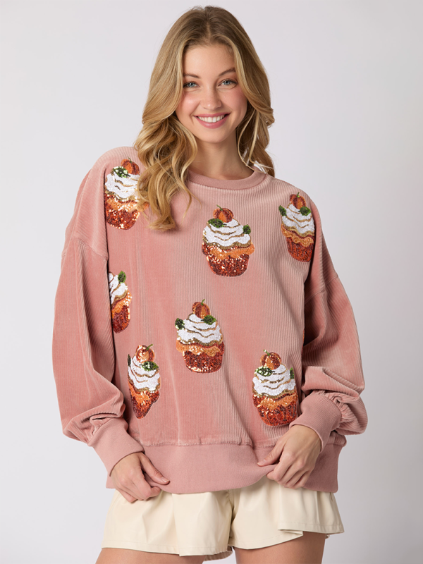 Sweatshirts - Festive Embroidered Pullover Sparkly Santa Sweatshirt