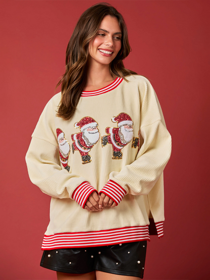 Sweatshirts - Festive Santa Corduroy Pullover Sparkling Santa Sweatshirt