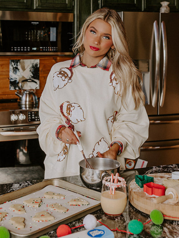 Sweatshirts - Festive Santa Sequin Sweatshirt Christmas Top