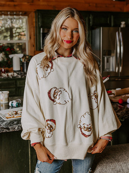 Sweatshirts - Festive Santa Sequin Sweatshirt Christmas Top