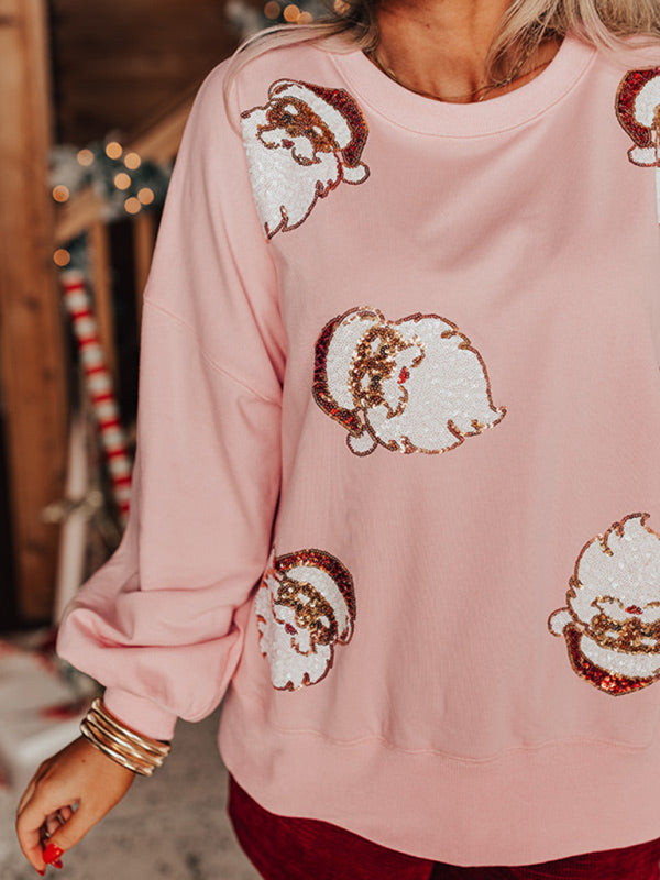 Sweatshirts - Festive Santa Sequin Sweatshirt Christmas Top