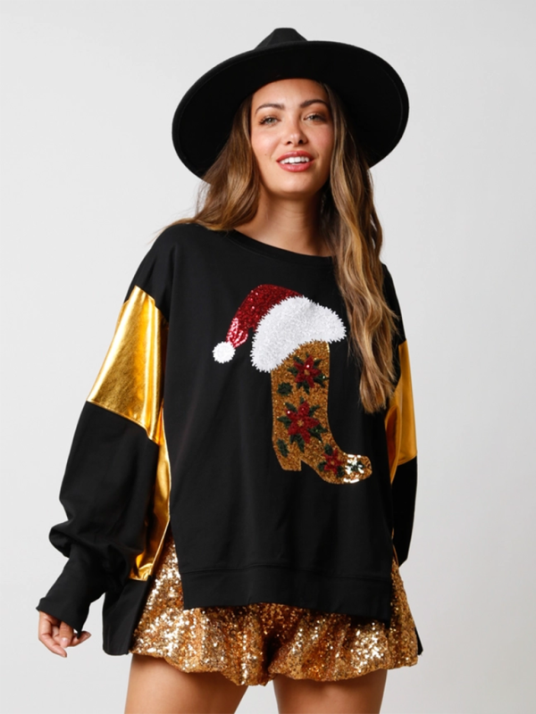 Sweatshirts - Festive Sequin Stocking Sweatshirt Santa Sweater