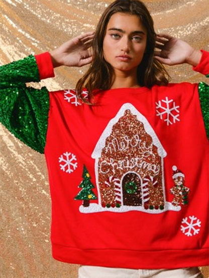 Sweatshirts - Festive Sequin Sweatshirt December Fashion Sweater