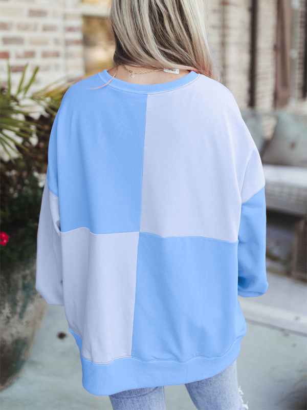 Sweatshirts - High-Low Seam Color Block Front Button Sweatshirt