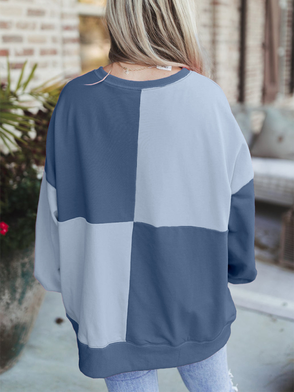 Sweatshirts - High-Low Seam Color Block Front Button Sweatshirt