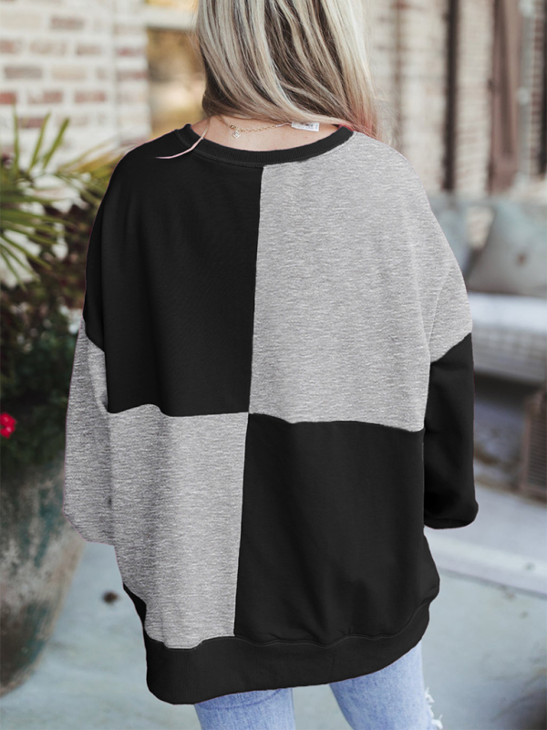 Sweatshirts - High-Low Seam Color Block Front Button Sweatshirt