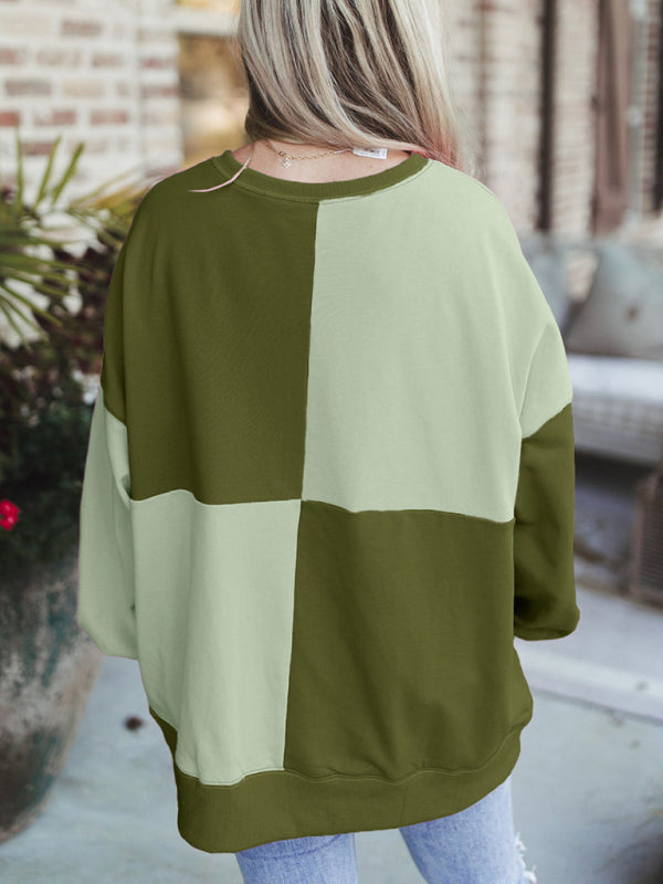 Sweatshirts - High-Low Seam Color Block Front Button Sweatshirt