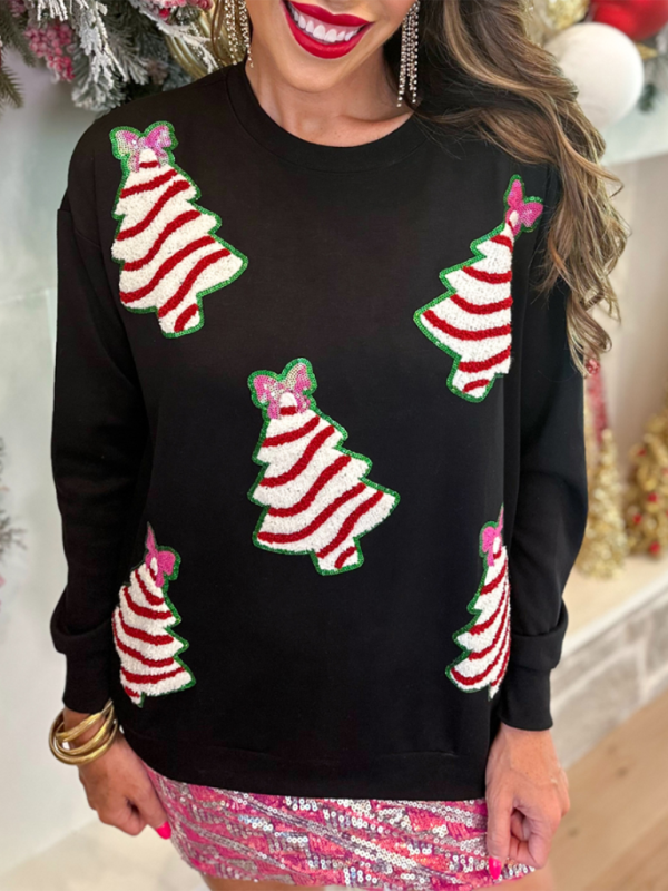 Sweatshirts - Holiday Tree Sparkle Sweatshirt Christmas Sequined Sweater