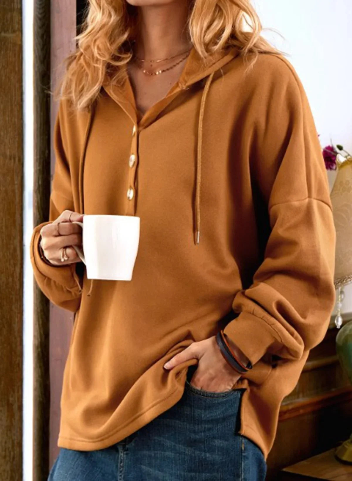 Sweatshirts & Hoodies - Caramel Cozy Hoodie Loose Fit Sweatshirt