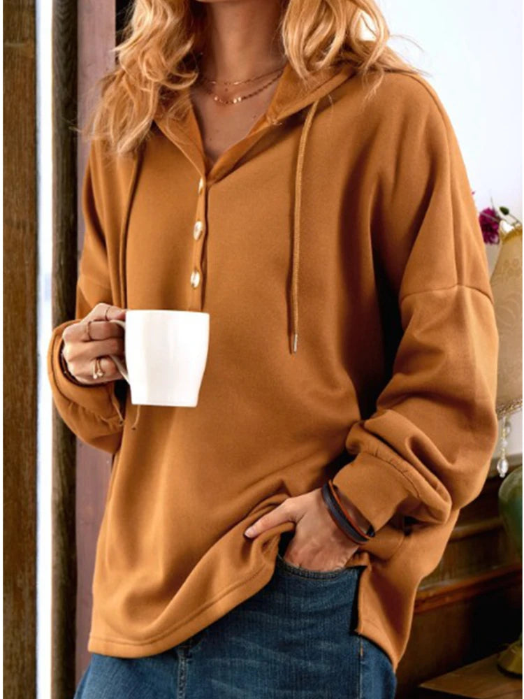 Sweatshirts & Hoodies - Caramel Cozy Hoodie Loose Fit Sweatshirt