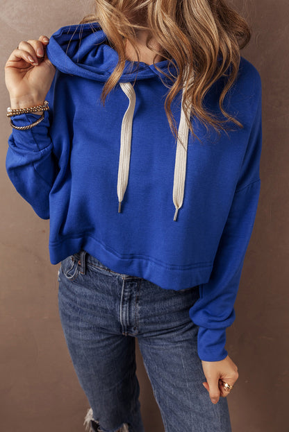 Sweatshirts & Hoodies - Cropped Hoodie with Drawstring Style