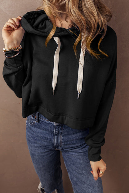 Sweatshirts & Hoodies - Cropped Hoodie with Drawstring Style