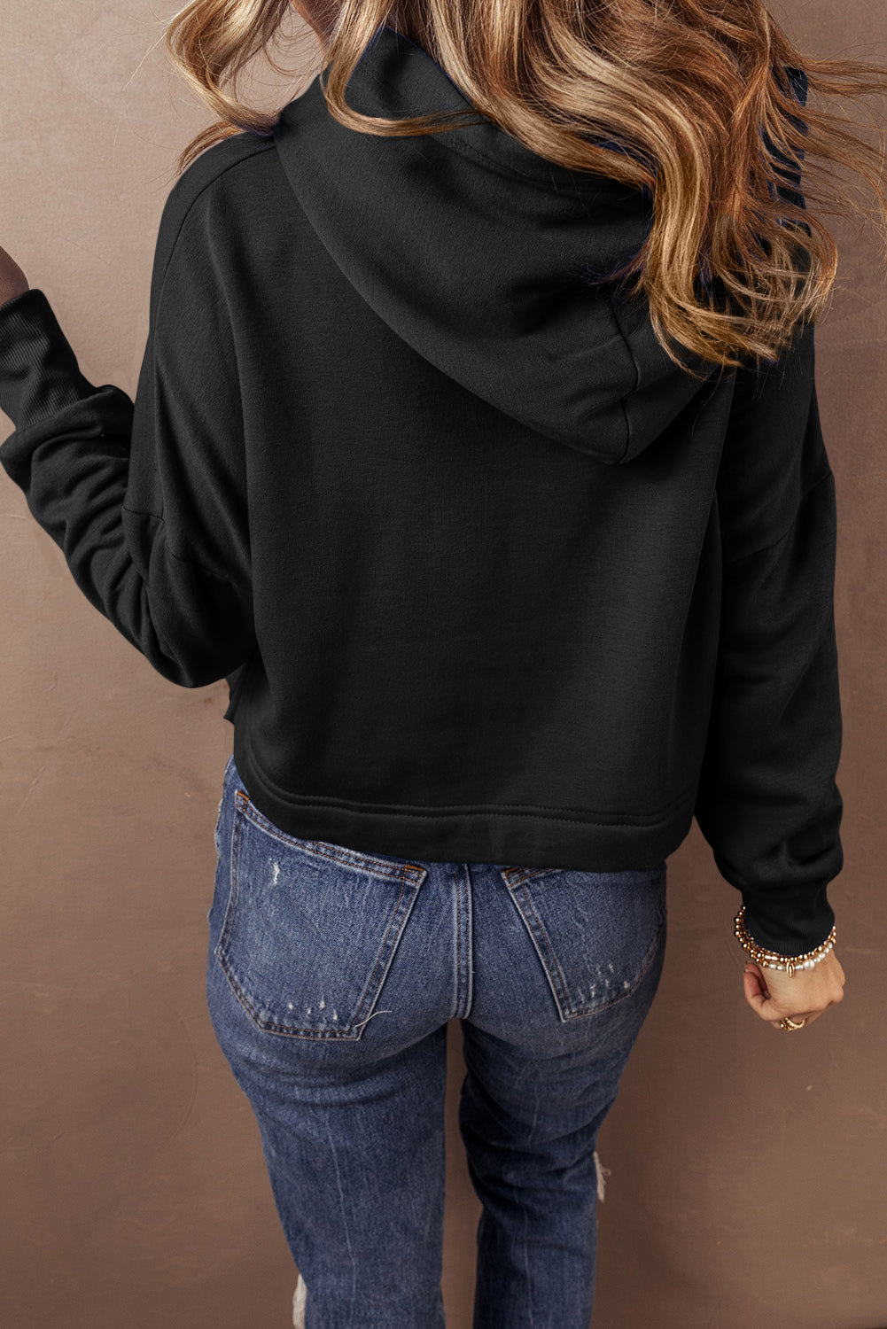 Sweatshirts & Hoodies - Cropped Hoodie with Drawstring Style