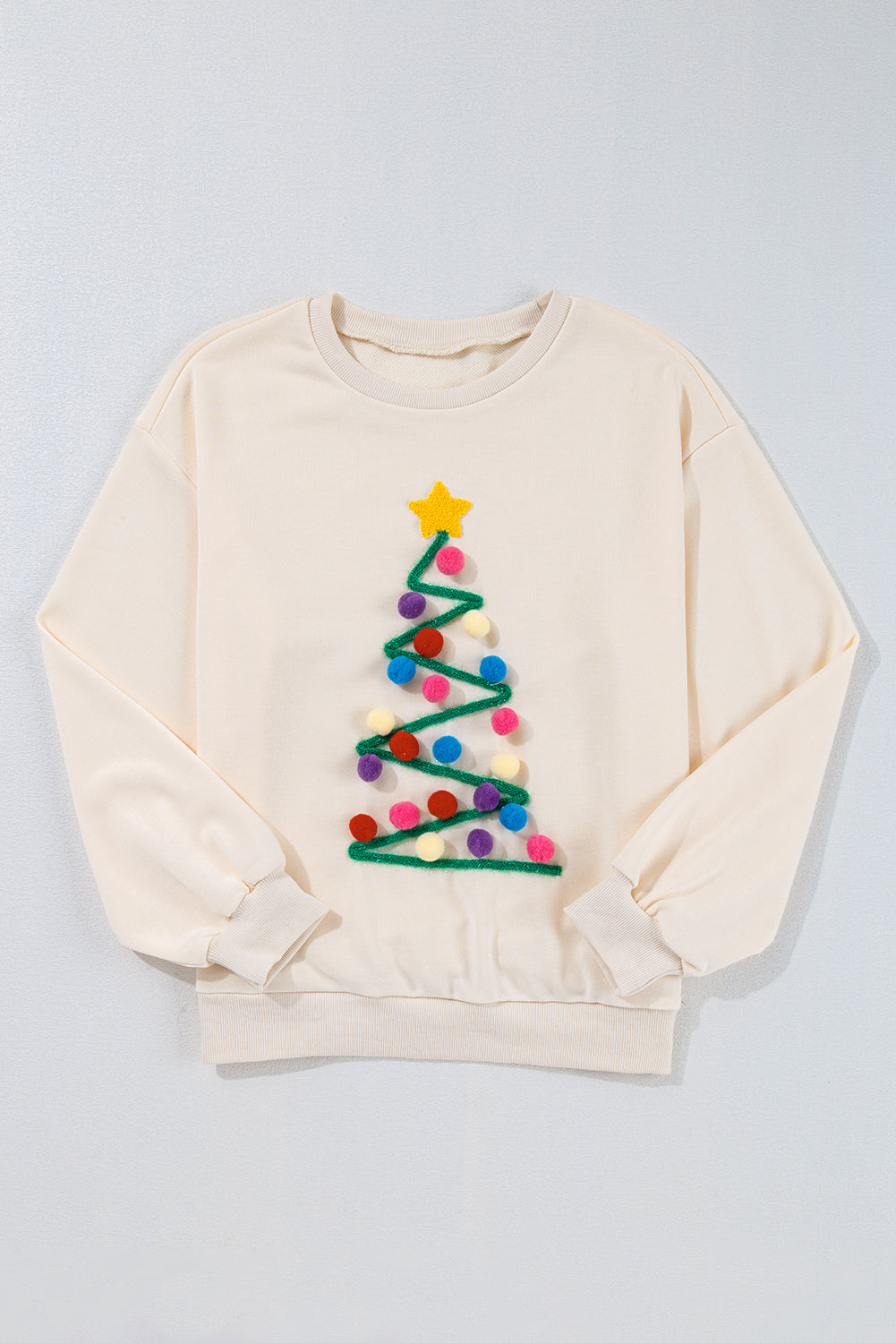 Sweatshirts & Hoodies - Festive Pom-Pom Christmas Tree Sweatshirt Holiday Top